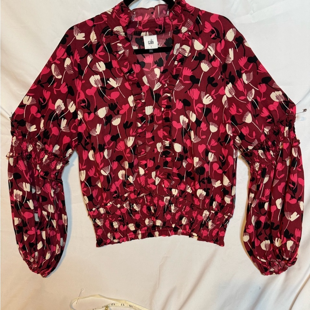 CAbi Red and Pink Floral Blouse